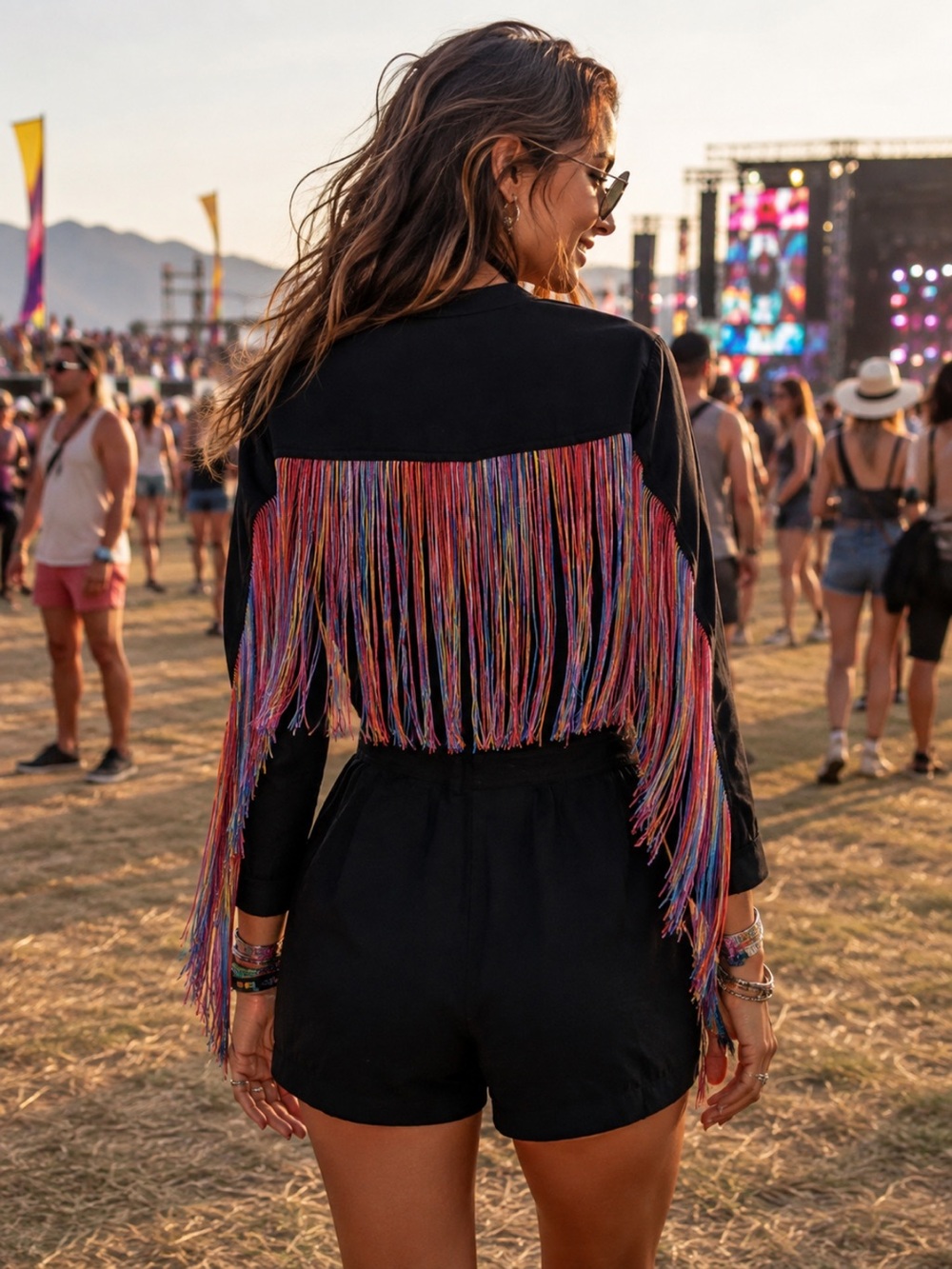 RARE Pride for Target Rainbow Fringed Black Shorts Romper Jumpsuit Festival